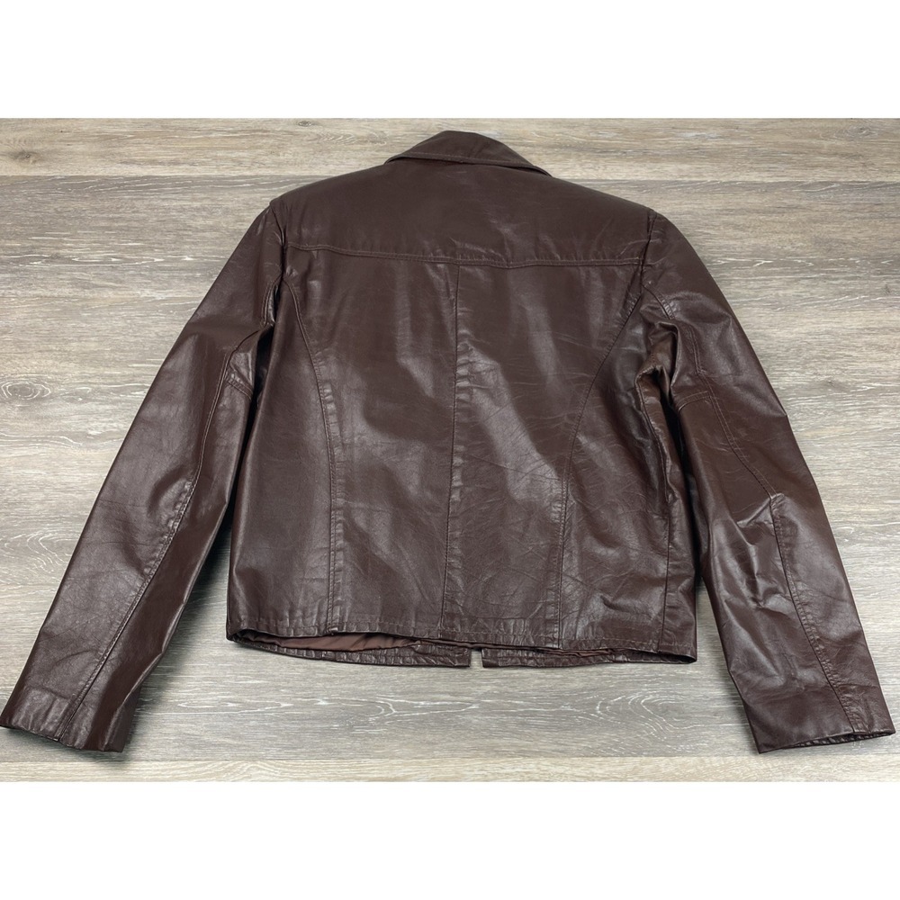 VTG Sears the Leather Shop Brown Leather Moto Jacket Sz 38 R - Picture 2 of 11